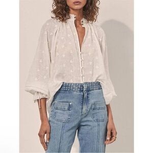 KIVARI Mirabella Embroidered Collared White Blouse